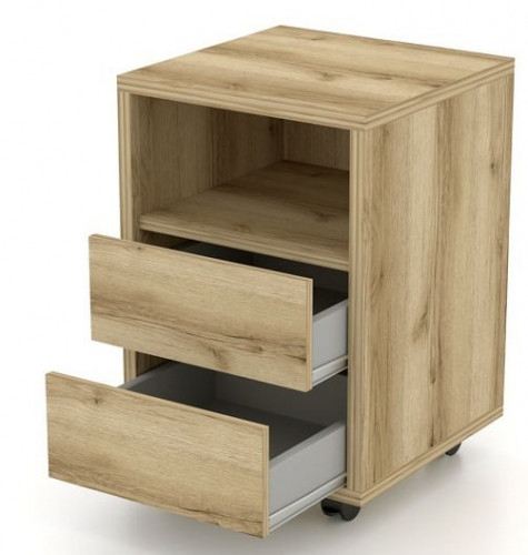 Тумба на колесах с 2 ящиками Helvetia AGAPI 24N3LZ00 (натуральный дуб)