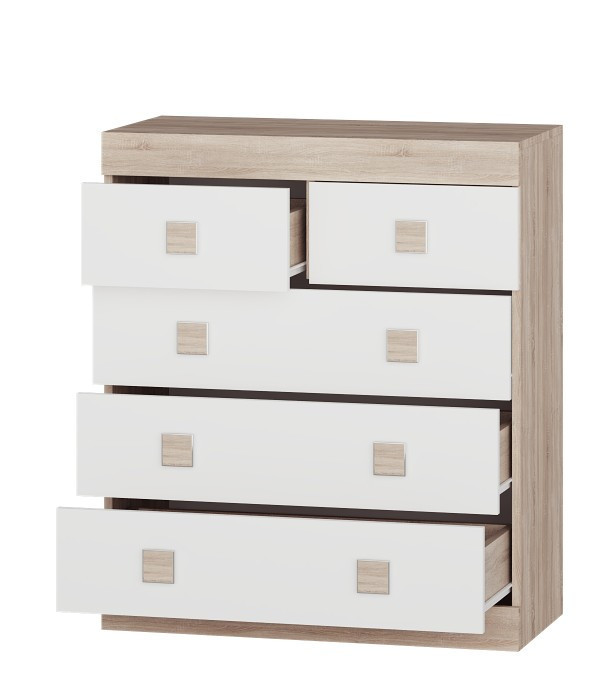 Комод на 5 шухляд EVR- Соната-3 дуб Сонома + фасад белый