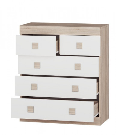 Комод на 5 шухляд EVR- Соната-3 дуб Сонома + фасад белый