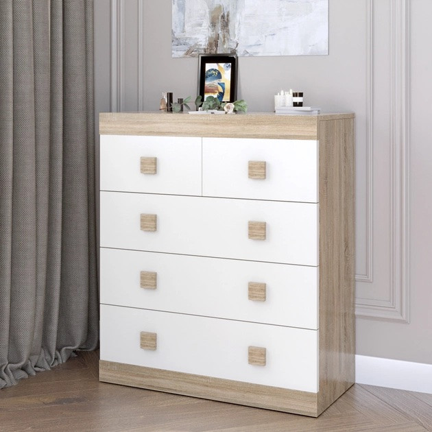 Комод на 5 шухляд EVR- Соната-3 дуб Сонома + фасад белый