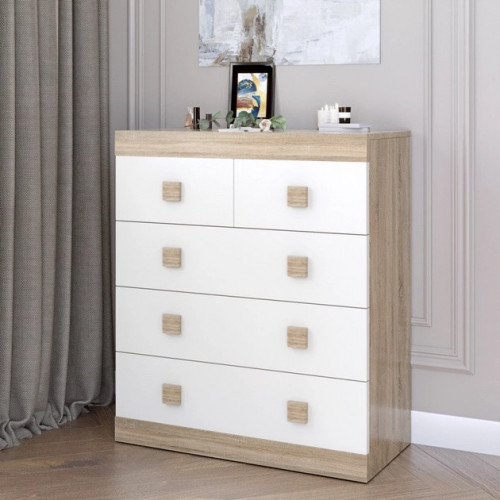 Комод на 5 шухляд EVR- Соната-3 дуб Сонома + фасад белый