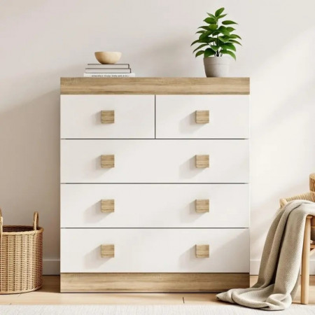Комод на 5 шухляд EVR- Соната-3 дуб Сонома + фасад белый