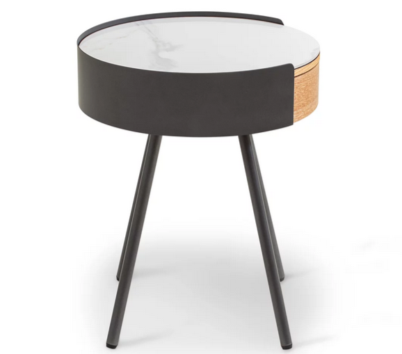 Столик приставной 1 ящик CRV- Valerio, Walnut veneer titanium stone