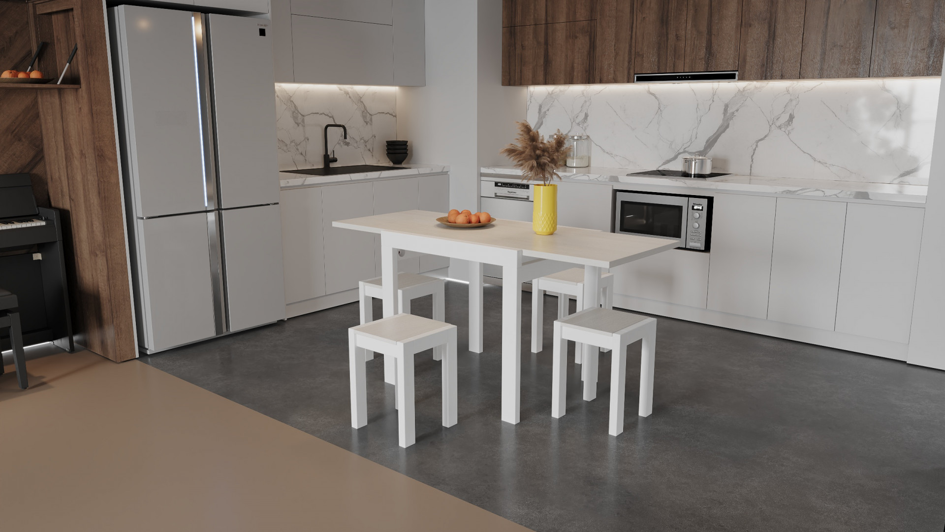 Стол + 4 табуретки ViA- Крос (белый/шамони)