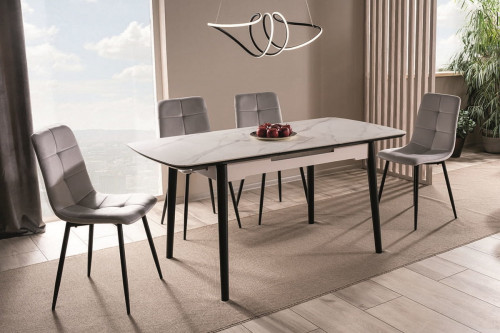 Комплект обеденный SIGNAL: стол раскладной Apollo 150(190)х90 (белый) + 4 стула Ivo Velvet (св.- серый)
