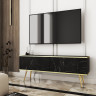Тумба под ТВ Perfect Home Оро / Oro RTV135 2-дверная с золотыми ножками Черный мрамор роял