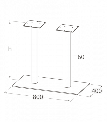 Опора для стола STL- MILANO DOUBLE INOX (основание 80х40 см, высота 57 см, 72 см и 110 см)