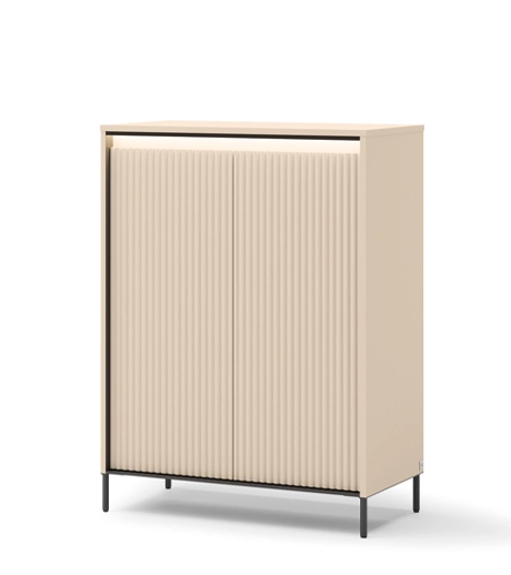 Комод 2- дв высокий TOP- Тренд (TREND) бежевый с черной подсветкой    