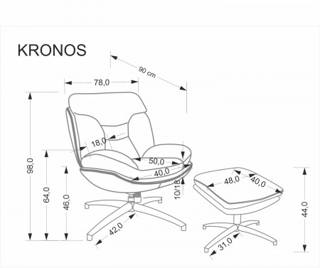 Кресло с подставкой для ног HALMAR KRONOS (бежевый/черный)
