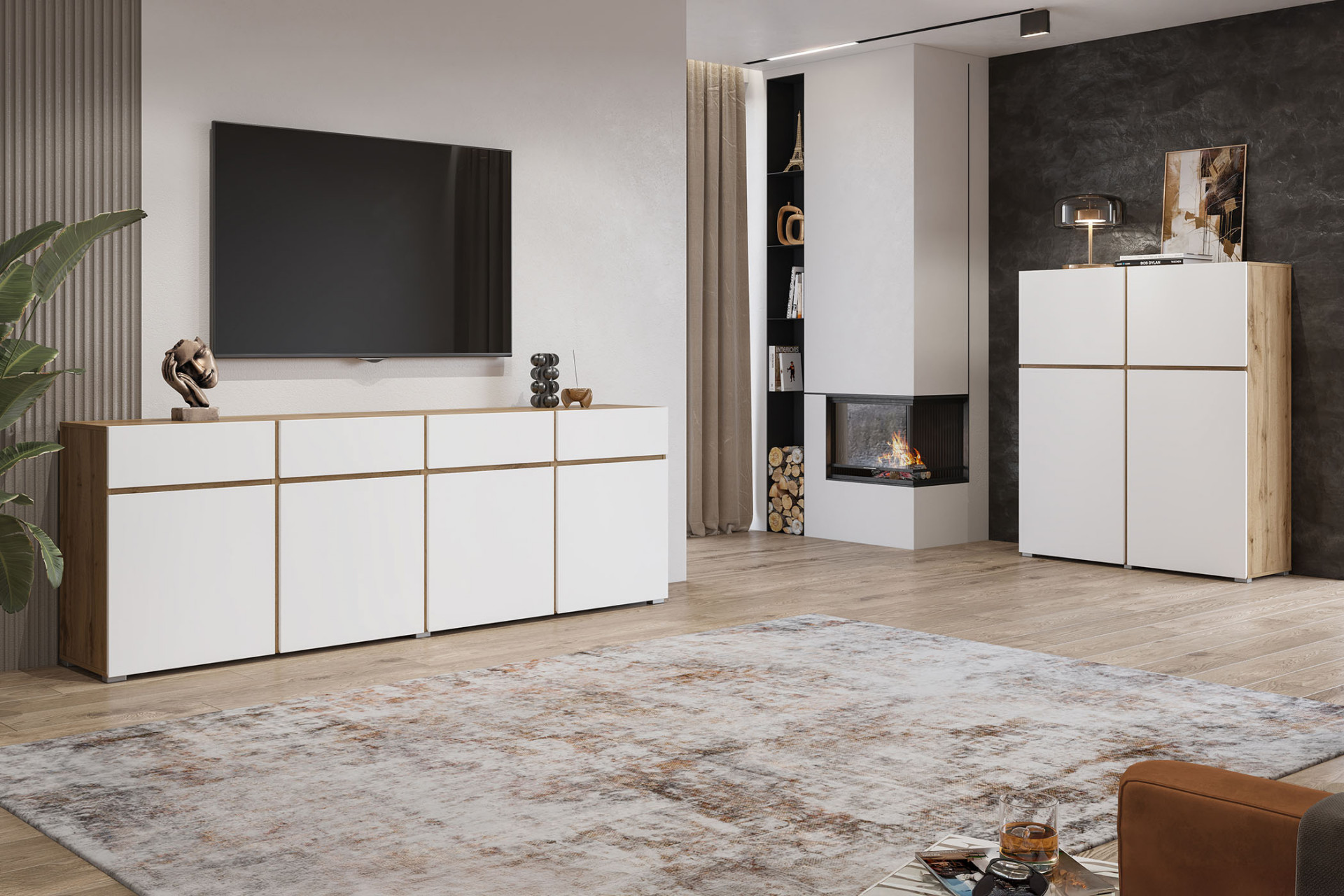 Комод на 3 двери и 3 ящика Helvetia CROSS 24N9MY43 (дуб вотан/белый)