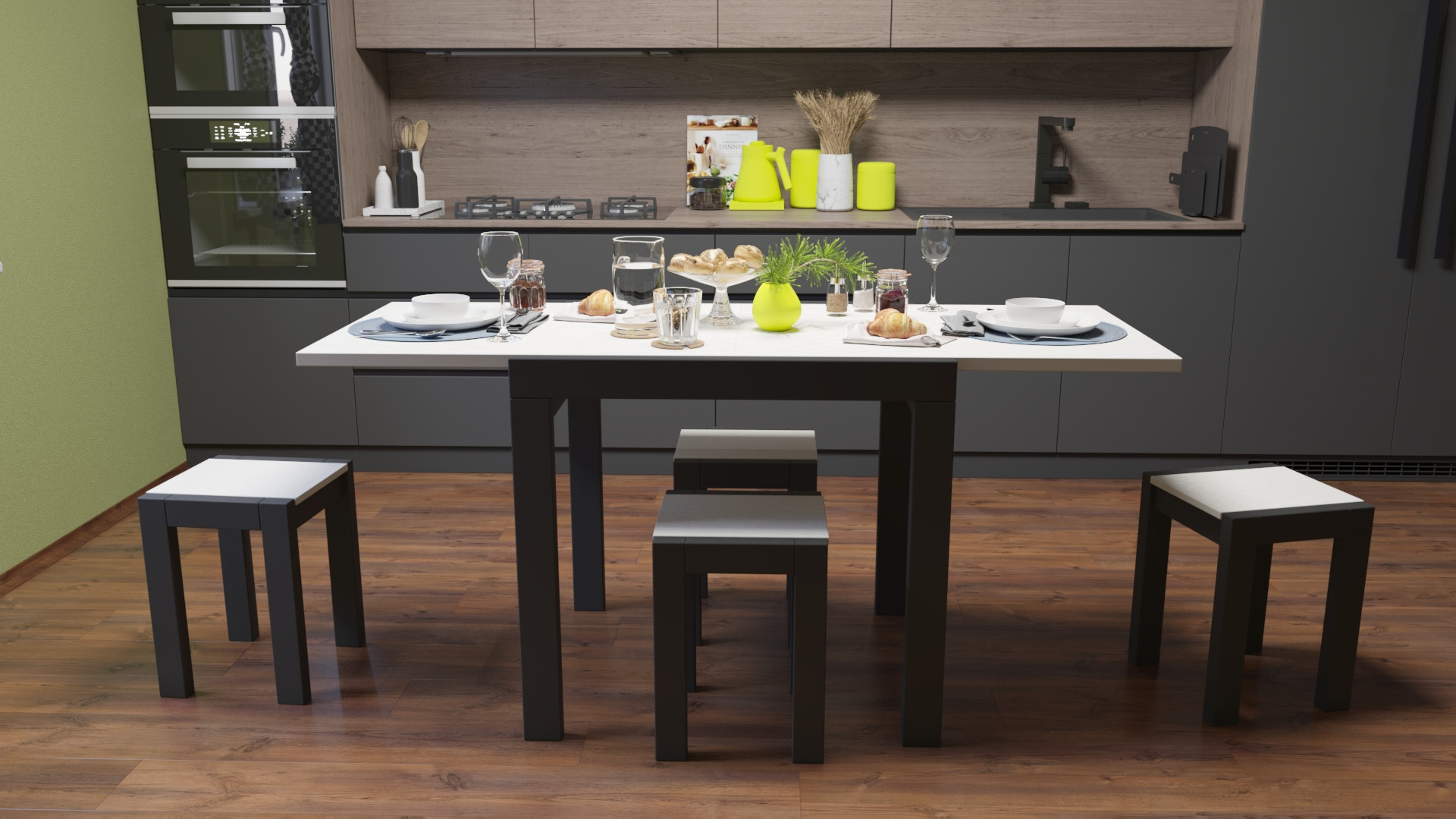 Стол + 4 табуретки ViA- Крос (черный/шамони)