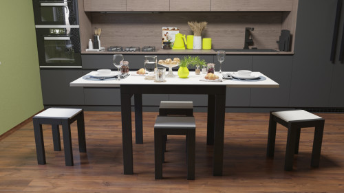 Стол + 4 табуретки ViA- Крос (черный/шамони)