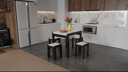 Стол + 4 табуретки ViA- Крос (черный/шамони)