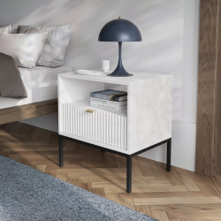 Тумба прикроватная Perfect Home Новая/Nova с 1 ящиком, черными ножками S54 Белый