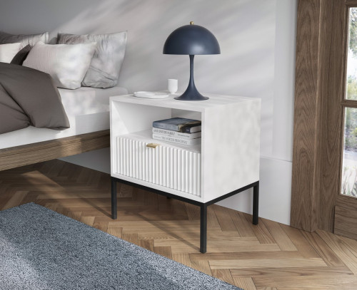 Тумба прикроватная Perfect Home Новая/Nova с 1 ящиком, черными ножками S54 Белый