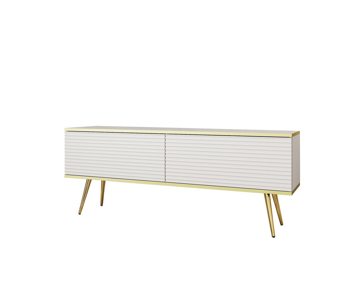 Тумба под ТВ Perfect Home Оро / Oro RTV135 MDF 2-дверная с золотыми ножками Белый