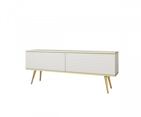Тумба под ТВ Perfect Home Оро / Oro RTV135 MDF 2-дверная с золотыми ножками Белый
