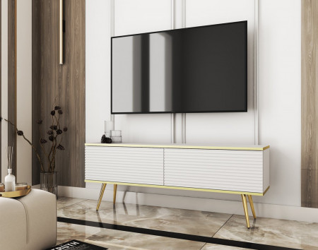 Тумба под ТВ Perfect Home Оро / Oro RTV135 MDF 2-дверная с золотыми ножками Белый