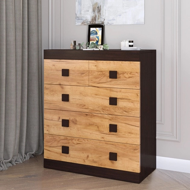 Комод на 5 шухляд EVR- Соната-3 венге + крафт золотой