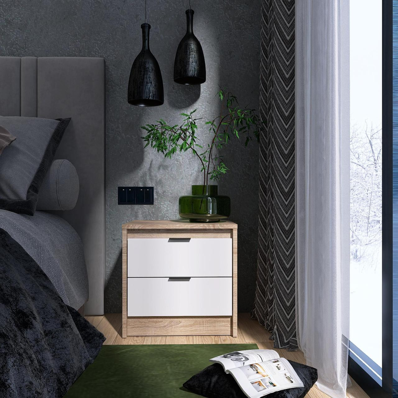 Тумба прикроватная EVR- Сити-450 дуб Сонома + фасад белый