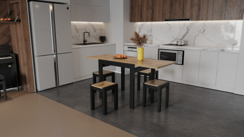 Стол + 4 табуретки ViA- Крос (черный/дуб тахо)