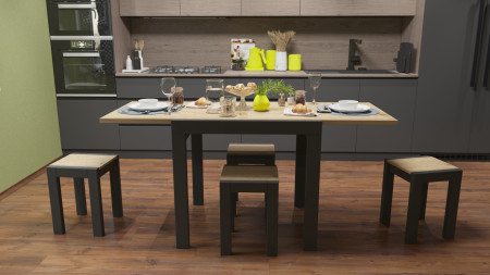 Стол + 4 табуретки ViA- Крос (черный/дуб тахо)