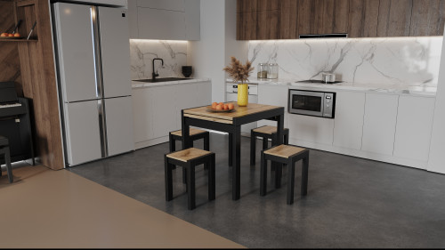 Стол + 4 табуретки ViA- Крос (черный/дуб тахо)