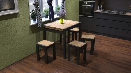 Стол + 4 табуретки ViA- Крос (черный/дуб тахо)