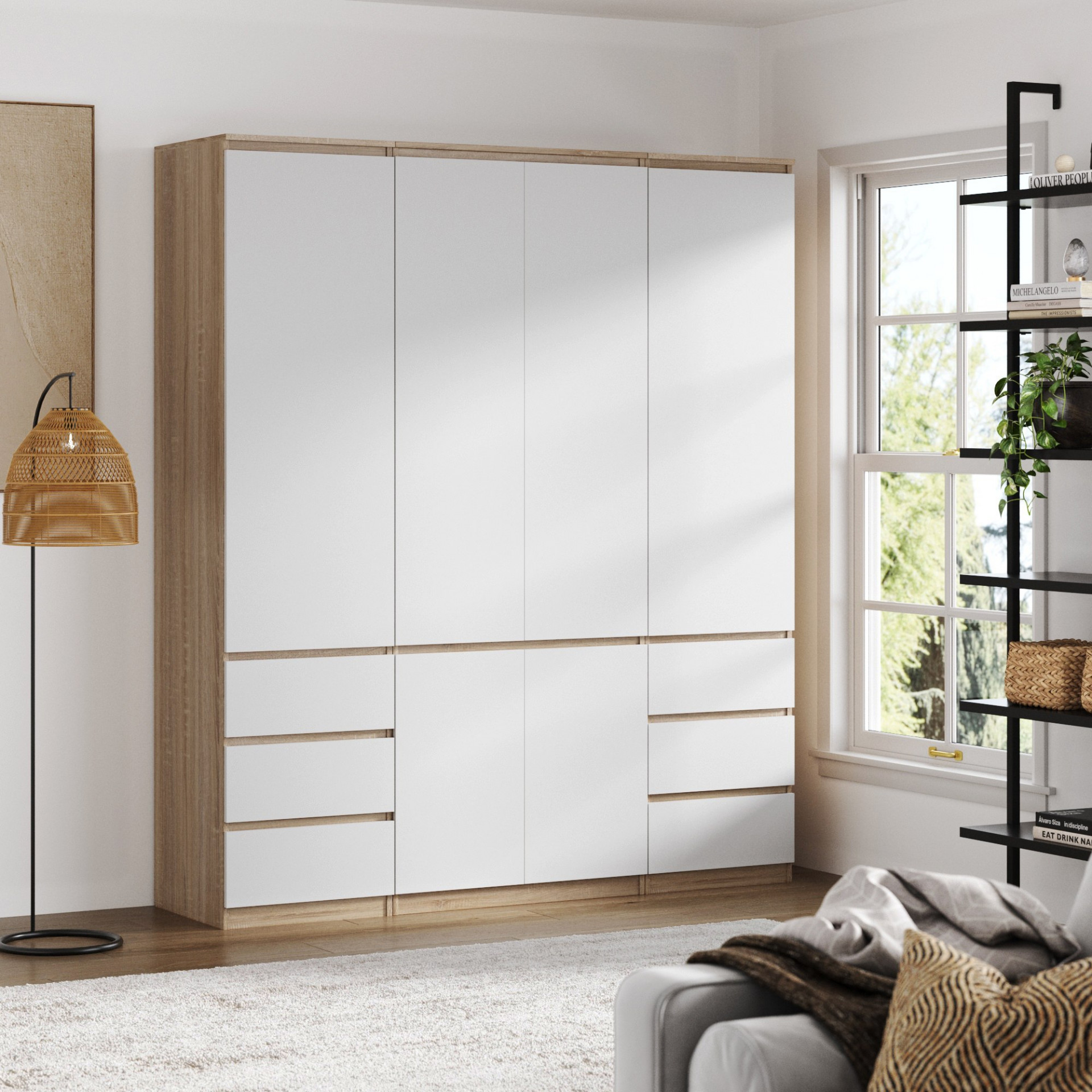 Комплект (ШК-80стиль + ШК-стиль-4ф 2 шт) KOD- ШК-180 стиль (белый фасад)