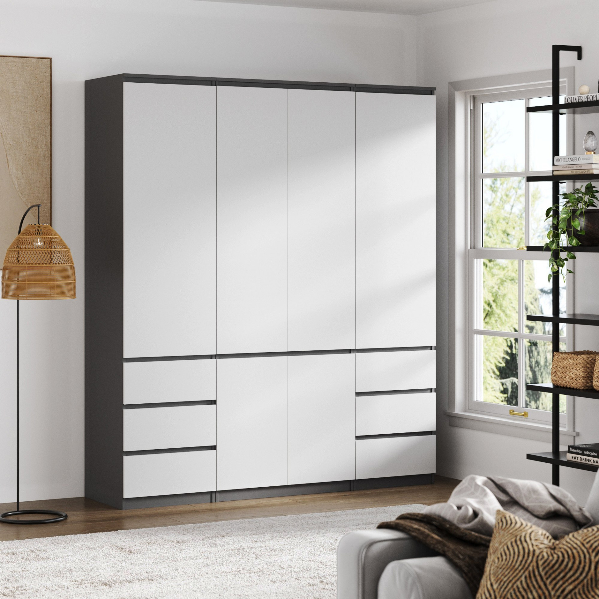 Комплект (ШК-80стиль + ШК-стиль-4ф 2 шт) KOD- ШК-180 стиль (белый фасад)