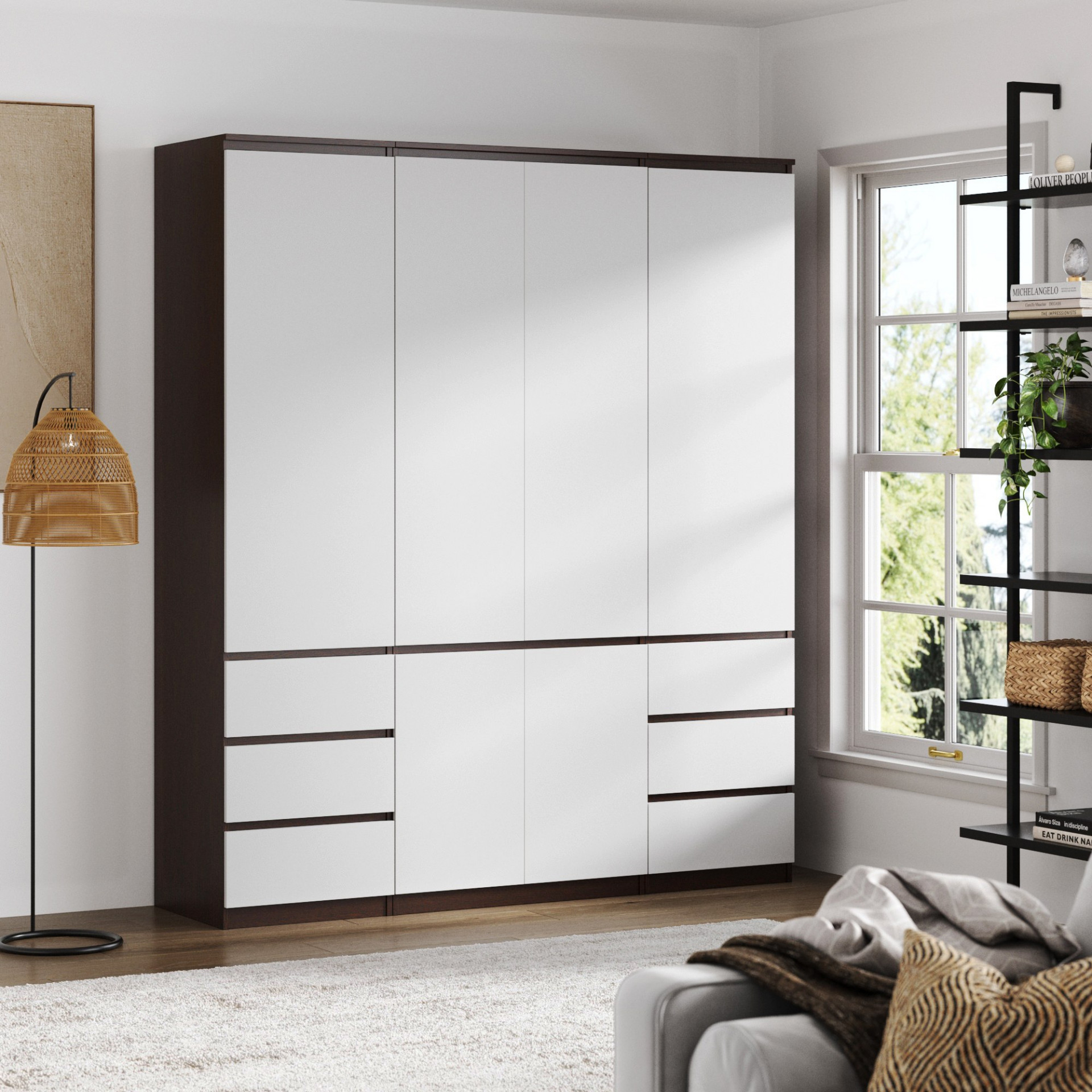 Комплект (ШК-80стиль + ШК-стиль-4ф 2 шт) KOD- ШК-180 стиль (белый фасад)