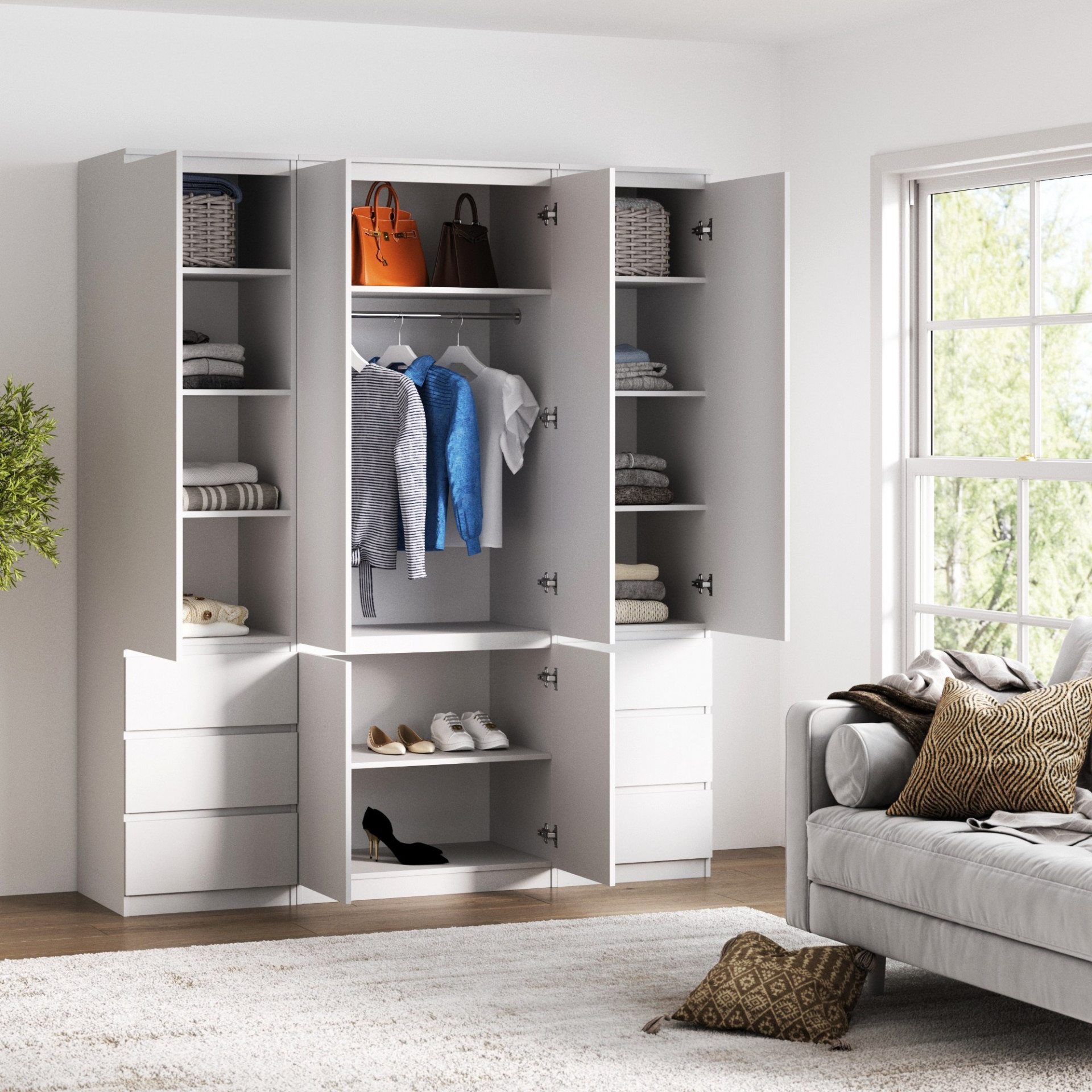 Комплект (ШК-80стиль + ШК-стиль-4ф 2 шт) KOD- ШК-180 стиль (белый фасад)