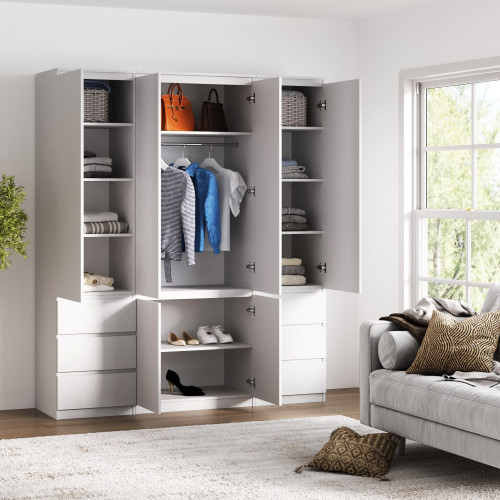 Комплект (ШК-80стиль + ШК-стиль-4ф 2 шт) KOD- ШК-180 стиль (белый фасад)