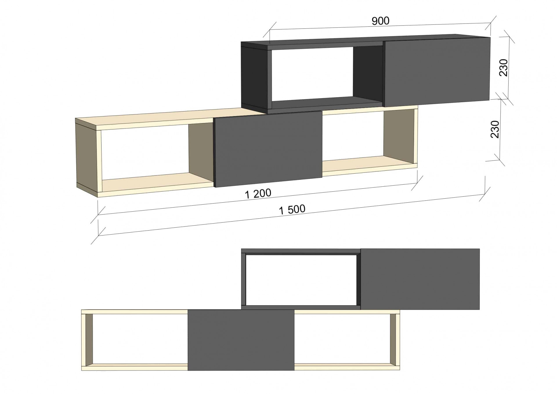 Полка навесная настенная 46х150х22 см KOD- ПК-9 (белый фасад)
