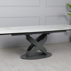 Стол керамический TOP- Ричмонд молочный глянец/ графит