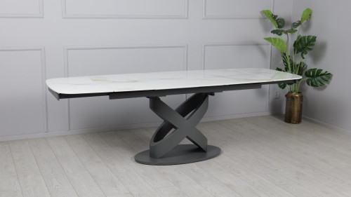 Стол керамический TOP- Ричмонд молочный глянец/ графит