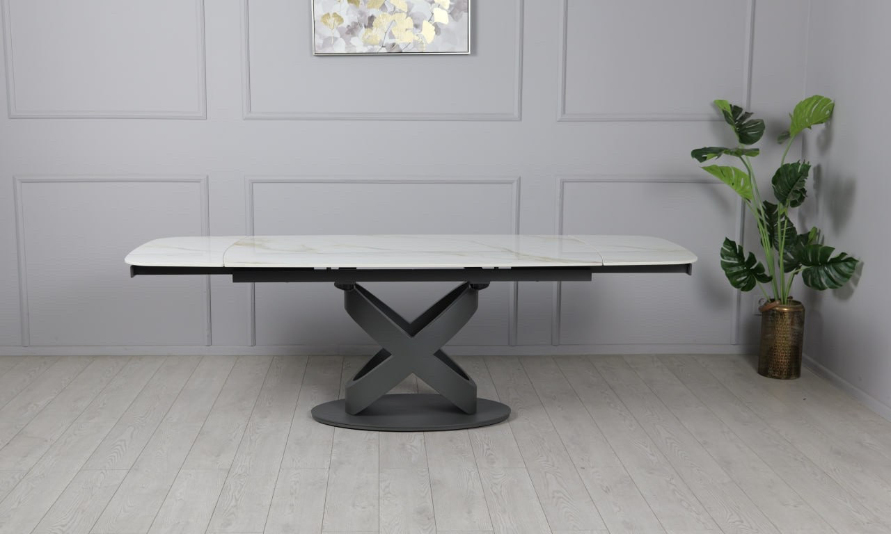 Стол керамический TOP- Ричмонд молочный глянец/ графит