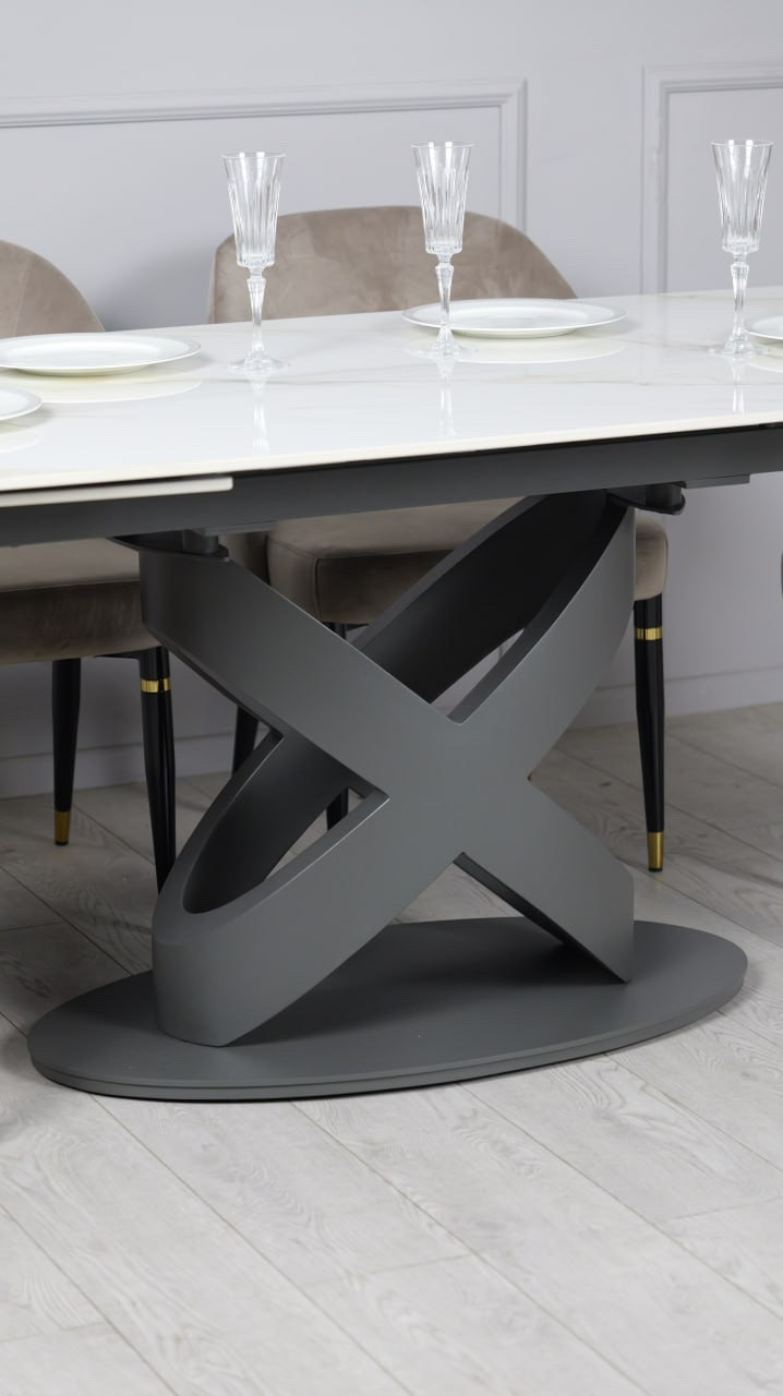 Стол керамический TOP- Ричмонд молочный глянец/ графит