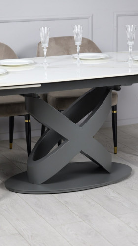 Стол керамический TOP- Ричмонд молочный глянец/ графит