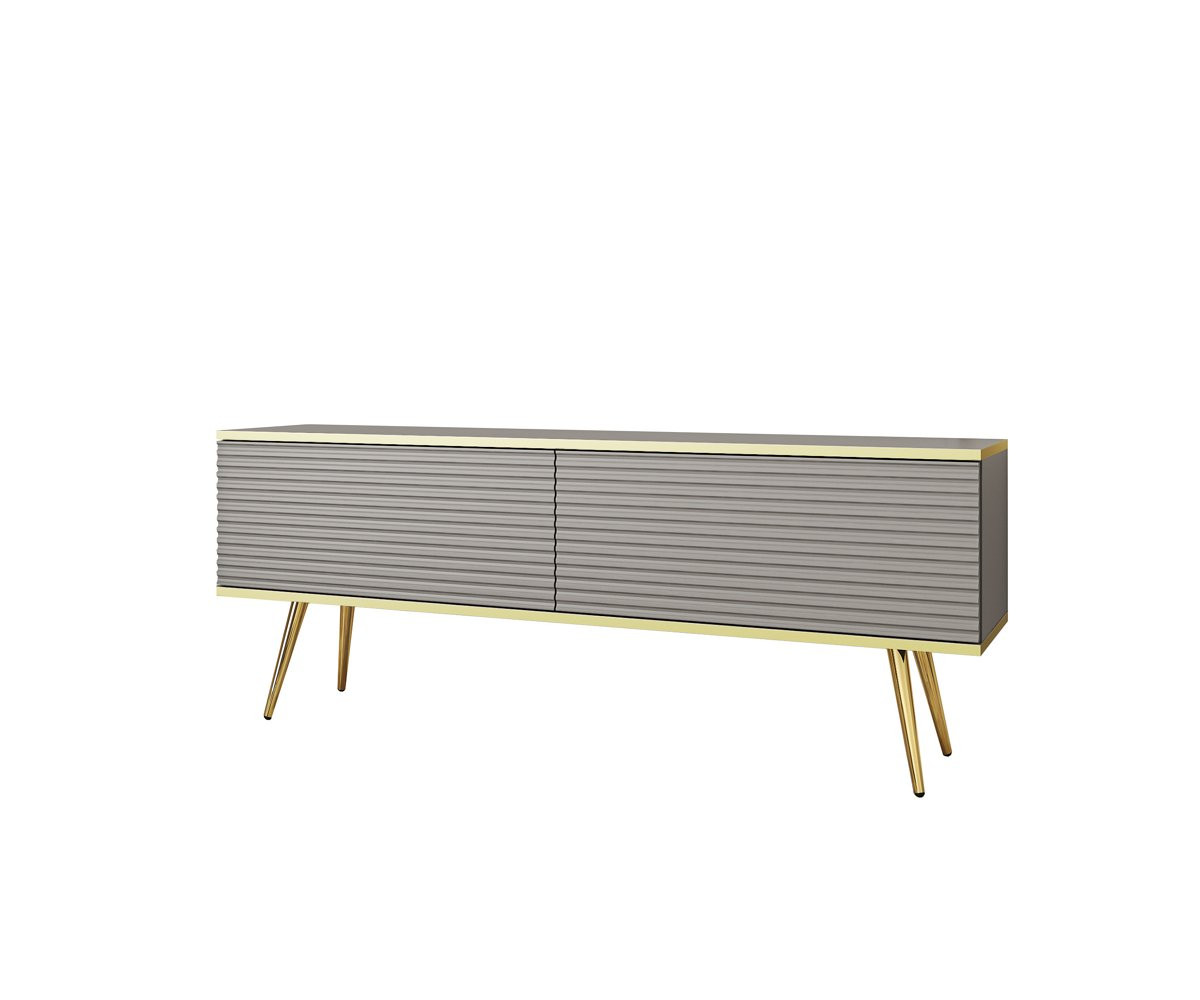 Тумба под ТВ Perfect Home Оро / Oro RTV135 MDF 2-дверная с золотыми ножками Серый