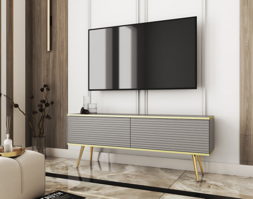 Тумба под ТВ Perfect Home Оро / Oro RTV135 MDF 2-дверная с золотыми ножками Серый