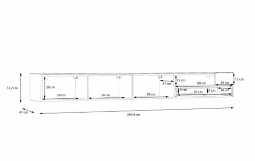 Гостиная Forte LEWISVILLE Wall unit combination _02 Серый/Дуб Валенсия