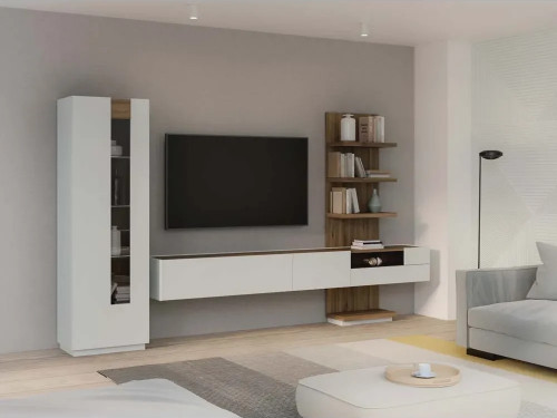 Гостиная Forte LEWISVILLE Wall unit combination _02 Серый/Дуб Валенсия