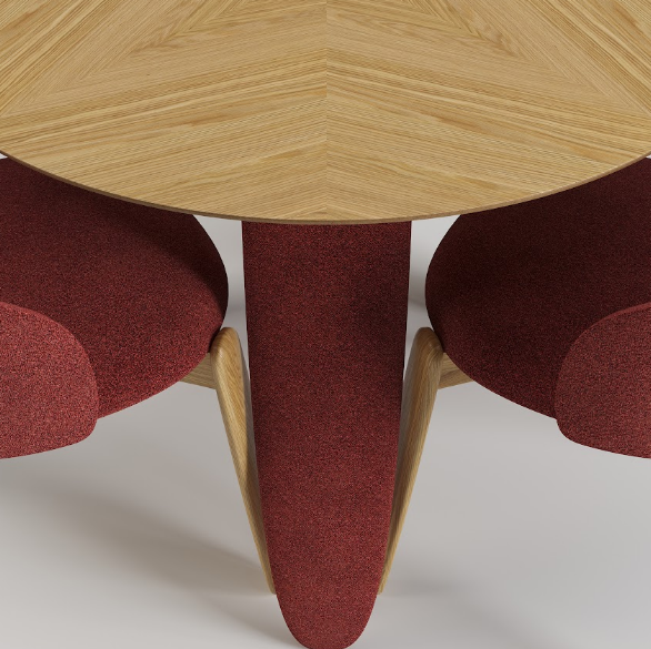 Стол обеденный LVK- Rino диаметр 100 дуб маркетри/ Node 09