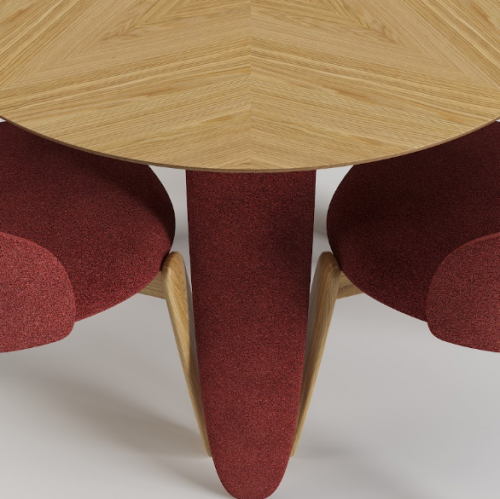 Стол обеденный LVK- Rino диаметр 100 дуб маркетри/ Node 09