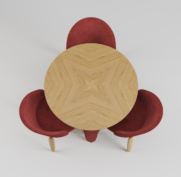 Стол обеденный LVK- Rino диаметр 100 дуб маркетри/ Node 09