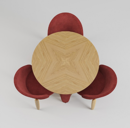 Стол обеденный LVK- Rino диаметр 100 дуб маркетри/ Node 09