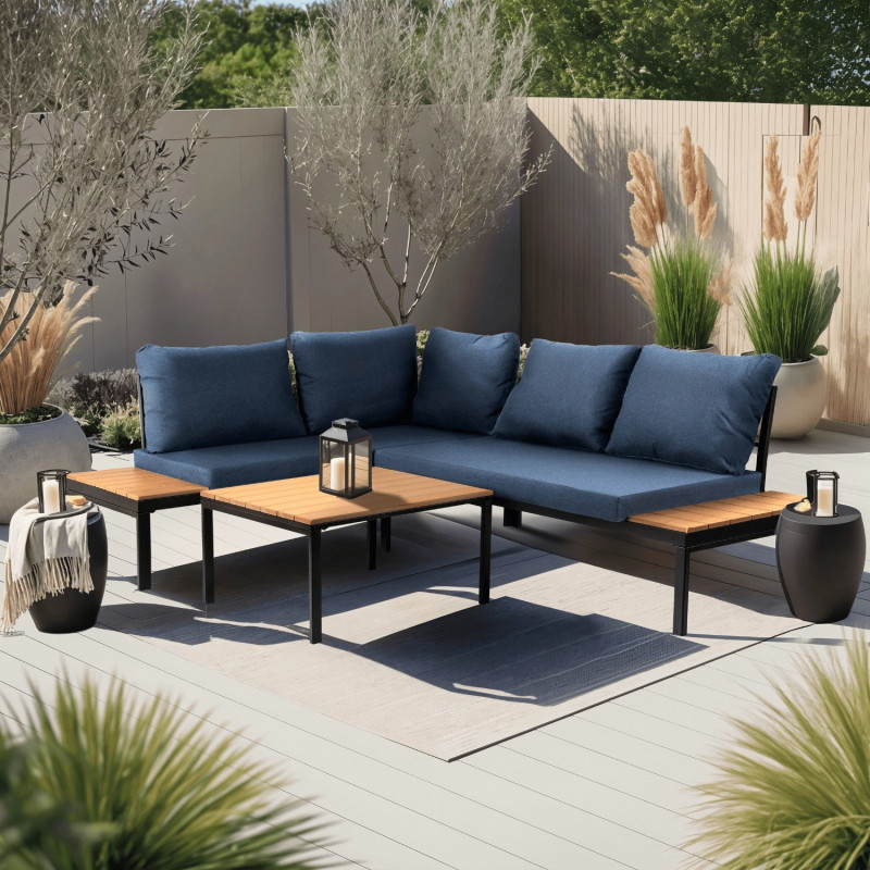 Комплект модульной садовой мебели Siesta Норман 2 дивана + 1 стол (темно-синий)