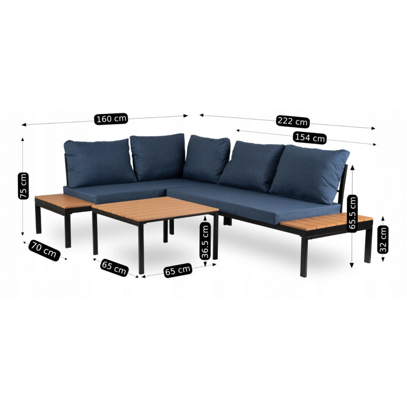 Комплект модульной садовой мебели Siesta Норман 2 дивана + 1 стол (темно-синий)