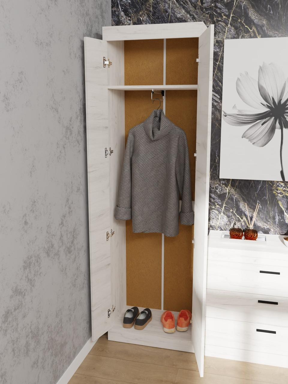 Шкаф распашной на 2 двери EVR- Соната-600 крафт белый